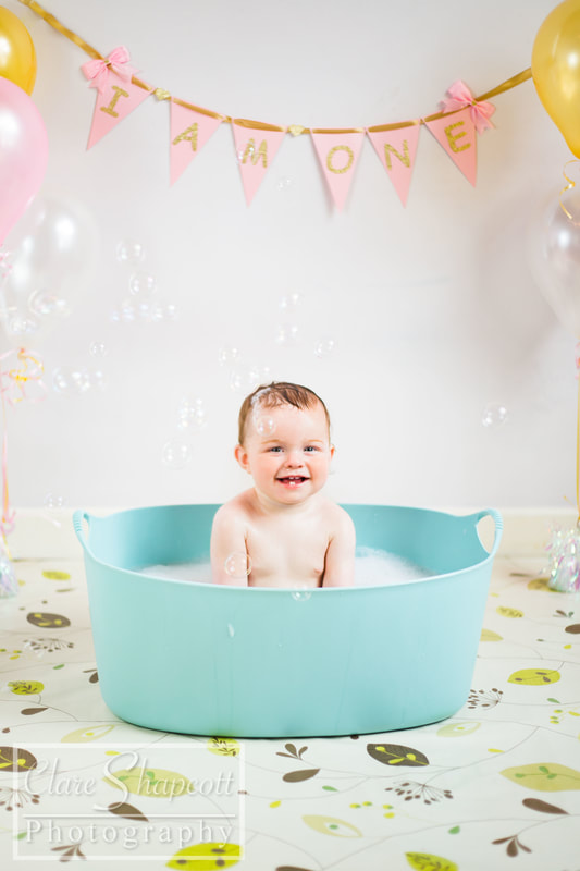 Lovely Birthday setup for the bubble bath after her first birthday cake smash photoshoot.