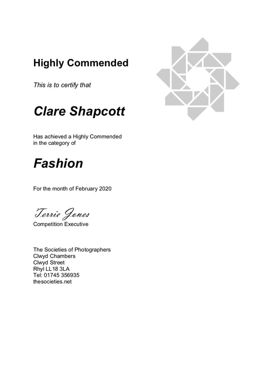 Highly commended award given to Clare Shapcott photograph by the SWPP in the fashion category.