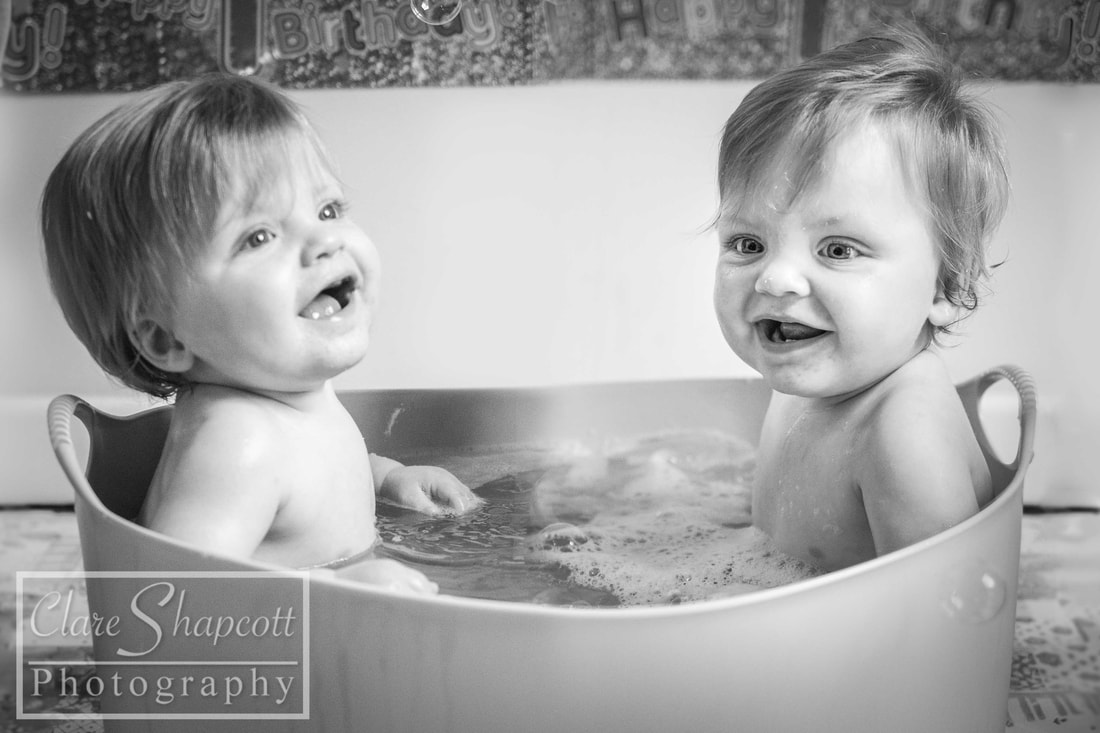 Twins enjoying a lovely bubble bath at my home studio in Bristol.